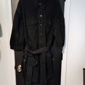 Black Denim Belted Dress